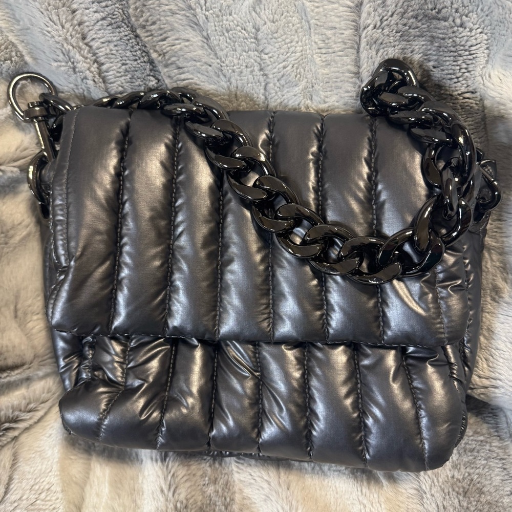 Think Royln - Puffer Gunmetal Shoulder Bag - EUC